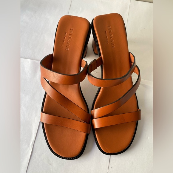 EVERLANE Italian Leather Tourist Heel Sandal 10 Adobe Brown Strappy Block - Picture 2 of 9